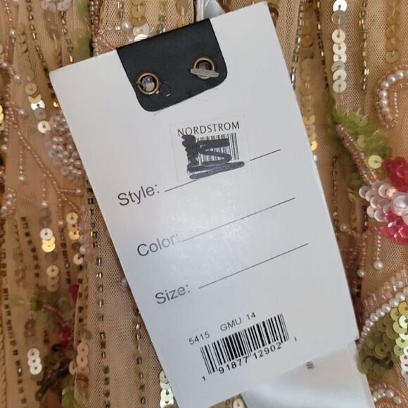 14 MAC DUGGAL FLORAL NEUTRAL TAN BEADED TEA LENGTH Stunning DRESS 5415 NWT - Picture 5 of 13